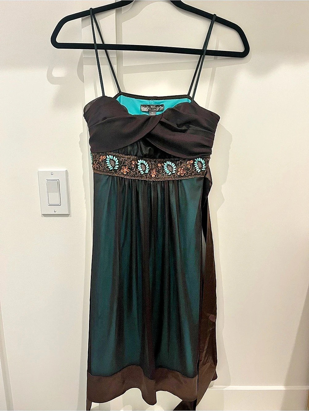 Girls/Pre-teen City Triangles beaded Dress in Brown & Teal